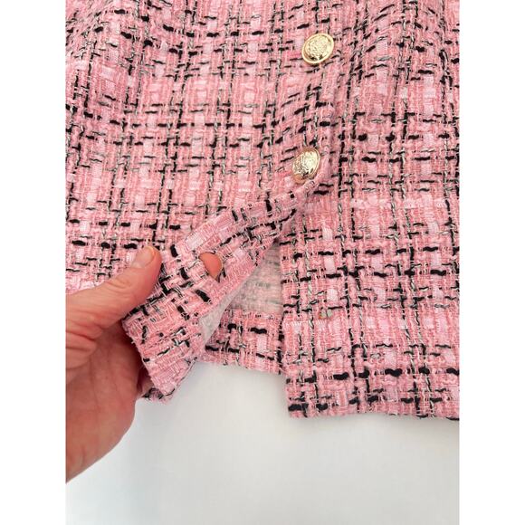 TWEED MINI SKIRT AND JACKET BLAZER SET WOMENS PINK BLACK GOLD BUTTON 2 PIECE SET - Picture 14 of 15